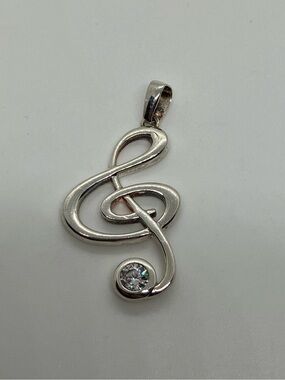 Metalsmiths 925 Sterling Silver & Cz Treble Clef Music Note Pendant